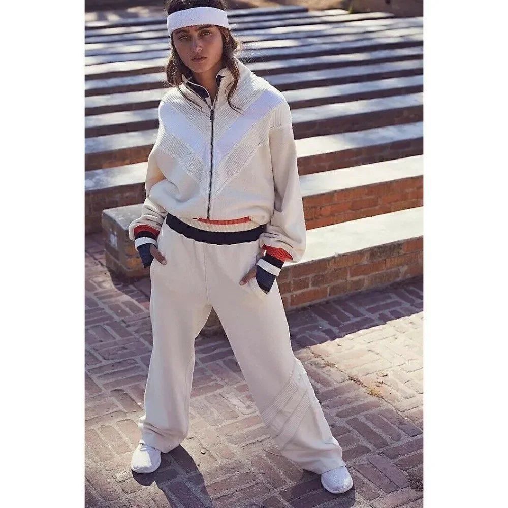 NEW FREE PEOPLEย MOVEMENT Sz S EARLY RISER TRACK PANT WIDE LEGโPULL ONโIVORY